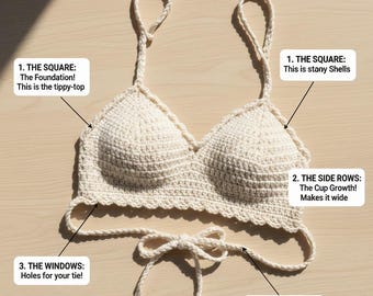 Beginner Crochet Bralette Pattern, Lemon Peel Stitch, Summer Bikini Top (PDF Pattern)