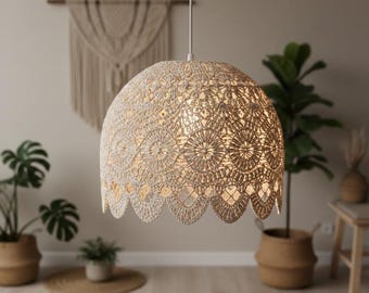 Boho Crochet Lampshade Cover Pattern – Drum Shade DIY, Beginner Friendly (PDF Pattern)