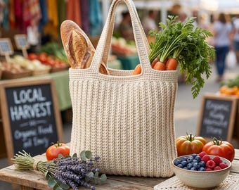 Classic Textured Crochet Tote Bag Pattern | Beginner Market Bag (Digital Download)