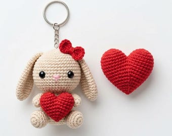 Crochet Bunny Keychain Pattern, Amigurumi Heart Bunny, Beginner Friendly PDF