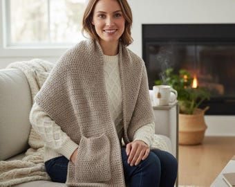 Beginner Crochet Pocket Shawl Pattern – Textured Wrap with Pockets (PDF Download)