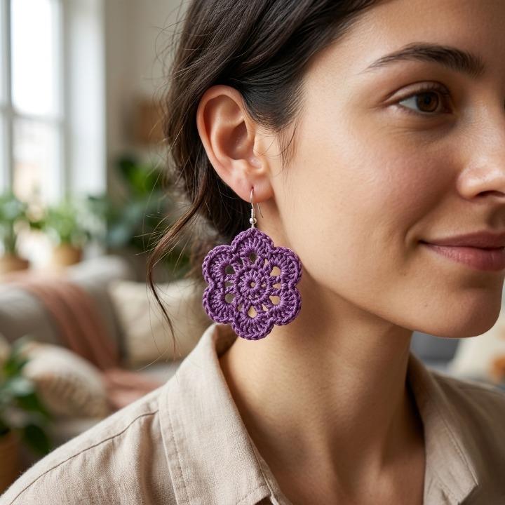 38 Crochet Jewellery Patterns with Brooches, Earrings, Bracelets 7 Crochet Flower Medallion Earrings Pattern Boho Lace
