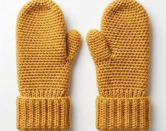 Easy Crochet Mittens Pattern | Beginner Ribbed Cuff Gloves (PDF Download)
