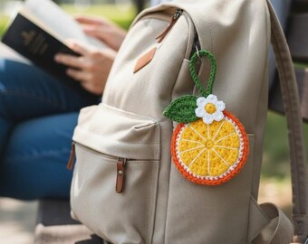 Orange Slice Crochet Bag Charm Pattern | Fruit Keychain Accessory (PDF Pattern)