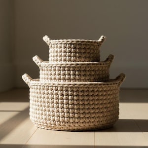 3-in-1 Nesting Crochet Baskets Pattern – Thick Yarn Storage, Small to Large Sizes