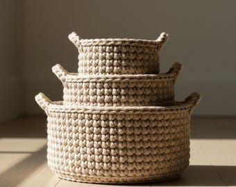 3-in-1 Nesting Crochet Baskets Pattern – Thick Yarn Storage, Small to Large Sizes