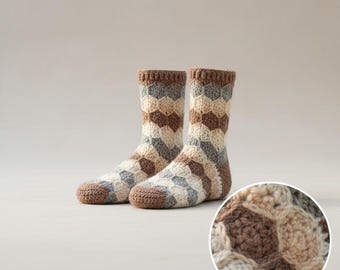 Hexagon Crochet Slipper Socks Pattern, Beginner Friendly (PDF Download)