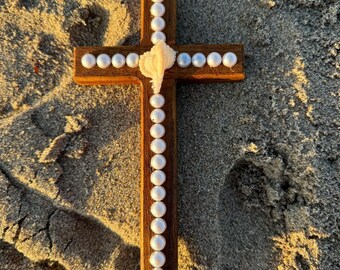 Croix de perles côtières faite main | Déclaration Shell Center, Beach Faith Decor