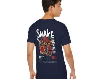 Schlangen-Illustrations-T-Stück | Japanisches Schlangen Tattoo, Florales Grafik Shirt
