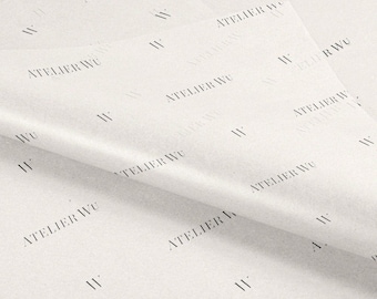 100 gebrandete Verpackungsbögen zum Einpacken oder Ausstellen. Logo-Druck wiederholen, mehrere Größen.