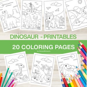 20 Dinosaurier Malseiten für Kinder, 20 Dinos Seiten (A4/US Letter)