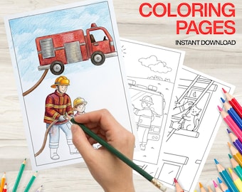 Firefighter Coloring Pages, 20 Fire Truck & Rescue Activity, Brave Hero Stationery, Community Helper Gift, Emergency Vehicle, Printable PDF