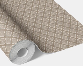 Small Floral Lattice Geometric Wallpaper by Meter I Extra Wide Roll I Neutral Beige/ Brown I Easy DIY Removable Peel & Stick Option I Marlee