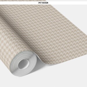 Plain/ Textured Houndstooth Wallpaper by Meter I Extra Wide Roll I Neutral Beige I Easy DIY Removable Peel & Stick Option I Pit River