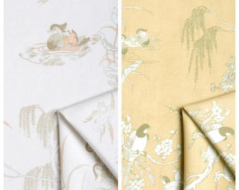 Custom Roman Shades. Toile, Chinoiserie, Nature Print Velvet Window Blinds for Dining, Kitchen, Office, Nursery. White/ Ivory/ Pale Yellow