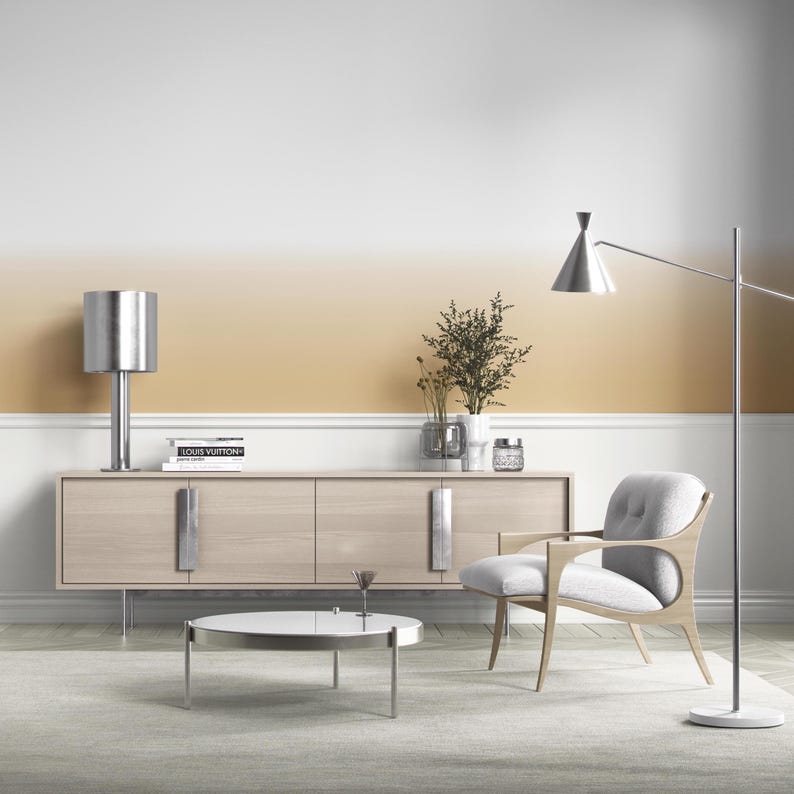Warm Beige Ombre Wallpaper I Neutral, Two-Tone Soft Gradient Effect I Easy DIY Removable Peel & Stick Option I Extra Wide Panels I Akba image 2