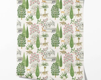Chinoiserie/ Nature/ Heritage Wallpaper by Meter I Extra Wide Roll I White/ Green/ Pink I Easy DIY Removable Peel & Stick Option I Calliope