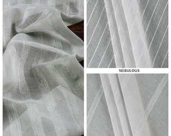 Grey Striped Sheer Curtains. Custom Length/ Width Window Drapery. Textured Drapes for Living, Dining, Kitchen, Bathroom, Study, Bedroom.