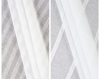 White Striped Sheer Curtains. Custom Length/ Width Drapes. Textured Window Drapery for Living, Dining, Kitchen, Bathroom, Study, Bedroom.