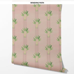 Floral Block Print Wallpaper by Meter I Extra Wide Roll I Pink/ Green I Easy DIY Removable Peel & Stick Option I Winding Path