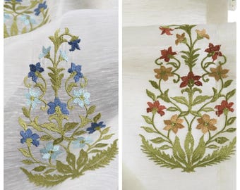 Floral Embroidered Sheer Curtains. Custom Window Drapes for Living, Bedroom, Dining. Blackout Option. White/ Green/ Blue/ Cream/ Red/ Orange