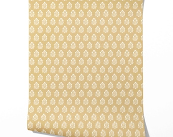 Floral Blockprint Botanical Wallpaper by Meter I Extra Wide Roll I Yellow/ Cream I Easy DIY Removable Peel & Stick Option I August Autumn