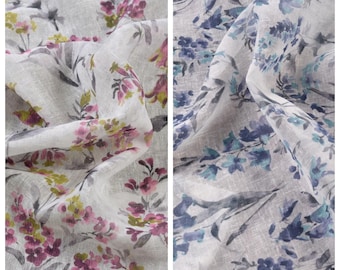 Sheer Floral Print Fabric Curtains. Custom Window Drapes for Living room, Bedroom, Dining, Kitchen, Nursery & Study. Pink/ Grey/ Blue