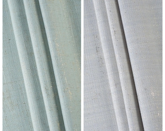 Linen Blend Custom Length/ Width Textured Curtains. Blue/ Grey Drapes for Living Room, Dining, Kitchen, Bathroom, Study, Bedroom, Nursery.