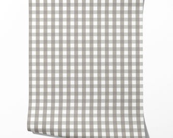 Gingham Checkered Geometric Wallpaper by Meter I Extra Wide Roll I Stone Grey I Neutral Non-Pasted Traditional Application I Amazonite