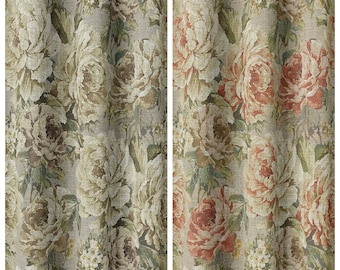 Floral Curtains. Blackout Lining Option. Custom Print Window Drapes for Living Room, Bedroom & Dining. Grey/ Ivory/ Green/ Red/ Brown