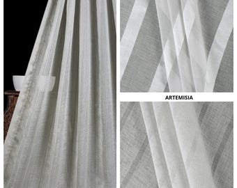 Grey Striped Sheer Curtains. Custom Size Drapes for Modern/ Industrial Decor Living, Dining, Kitchen, Bathroom, Study, Office, Bedroom.