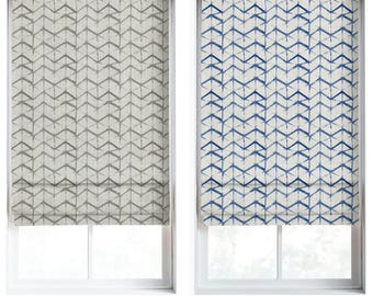 Custom Roman Shades. Any Size Window Blinds for Nursery, Playroom, Kids Room, Living & Kitchen. Blackout Option. Eggshell White/ Grey/ Blue