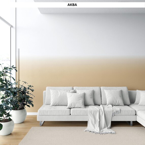 Ombre Wallpaper I Neutral, Two-Tone Soft Gradient Effect I Extra Wide Panels I Non-Pasted, Long-Term Application I Warm Beige/ White I Akba