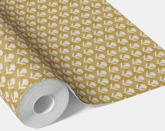 Small Floral Block Print Wallpaper by Meter I Extra Wide Roll I Yellow/ White I Easy DIY Removable Peel & Stick Option I Ardosia