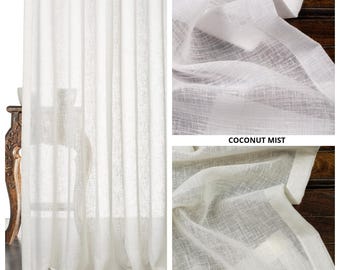Plain/ Textured White Sheer Curtains. Custom Size Window Drapery for Minimalist, Modern, Boho, Scandi Living, Kitchen, Bathroom, Bedroom.