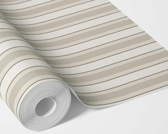 Geometric Striped Wallpaper by Meter I Extra Wide Roll I Cream/ Beige/ Grey I Neutral Non-Pasted Traditional Application I Veranda