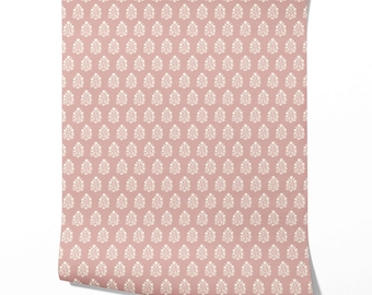 Pink Floral Blockprint Botanical Pattern Wallpaper by Meter I Extra Wide Roll I Easy DIY Removable Peel & Stick Option I Water Lilies
