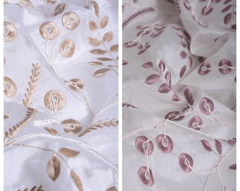 Embroidered Sheer Curtains. Custom Window Drapes for Bedroom, Dining, Kitchen, Nursery & Study. Blackout Option. White/ Pink/ Golden Beige