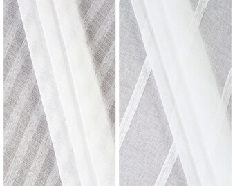 White Striped Sheer Roman Shades. Textured Custom Size Window Blinds for Living, Dining, Kitchen, Bedroom, Nursery, Bathroom, Office, Study.