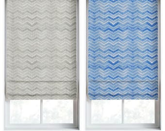 Custom Roman Shades. Any Size Window Blinds for Nursery, Kids Room, Living, Bath & Kitchen. Blackout Option. Eggshell White/ Grey/ Blue