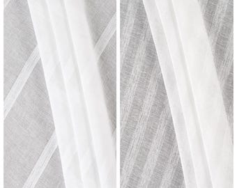 White Striped Sheer Curtains. Custom Size Drapes for Modern, Minimalist, Scandinavian Living, Dining, Kitchen, Bathroom, Bedroom, Office.