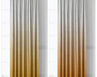 Ombre Two-Tone Fabric Curtains. Custom Size, Length, Width Window Drapes for Bedroom, Dining & Kitchen. Blackout Lining. Yellow / Orange