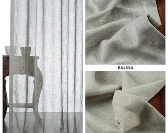 Sheer Fabric Curtains. Custom Window Drapes for Living room, Bedroom, Dining, Kitchen, Nursery & Study. Dove Grey/ Green-Grey