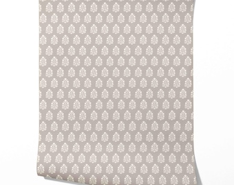 Floral Blockprint Botanical Wallpaper by Meter I Extra Wide Roll I Neutral Grey I Easy DIY Removable Peel & Stick Option I May Morning