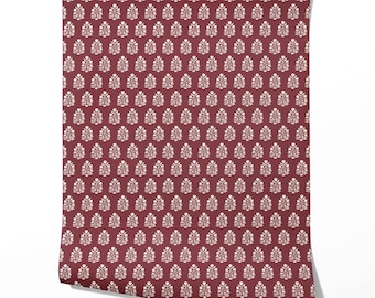 Floral Block Print Botanical Wallpaper by Meter I Extra Wide Roll I Red/ White I Easy DIY Removable Peel & Stick Option I Angelus