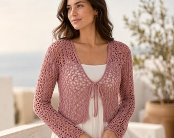 Sunny Lace kort vest gehaakt patroon pdf, mesh zomervest, boho-top met bloemenrand, haakpatroon beginners XS-3XL