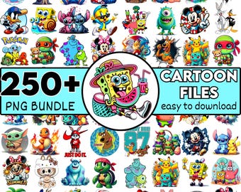250+ png-bundel met stripfiguren, retro-sublimatiebestanden (digitale download)