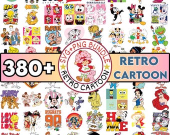 Retro cartoon SVG PNG-bundel, tekens uit de jaren 80 en 90 (digitale download)