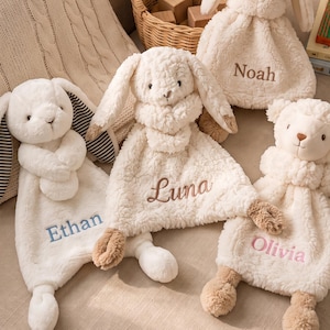 Custom Baby Comforter,Personalised Baby Lovey Blanket,, Rabbit Bear Dog Lovey Toy, Baby Shower Newborn Personalize Gift