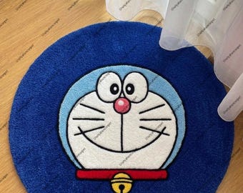 Hand-Tufted Doraemon Wool Rug – Round Anime Carpet for Kids Room